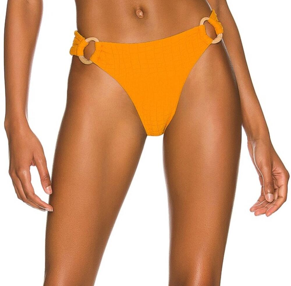 Revel Rey Bright Orange Bikini Bottom LARGE Smocked Cheeky Texture Ring $95 NEW